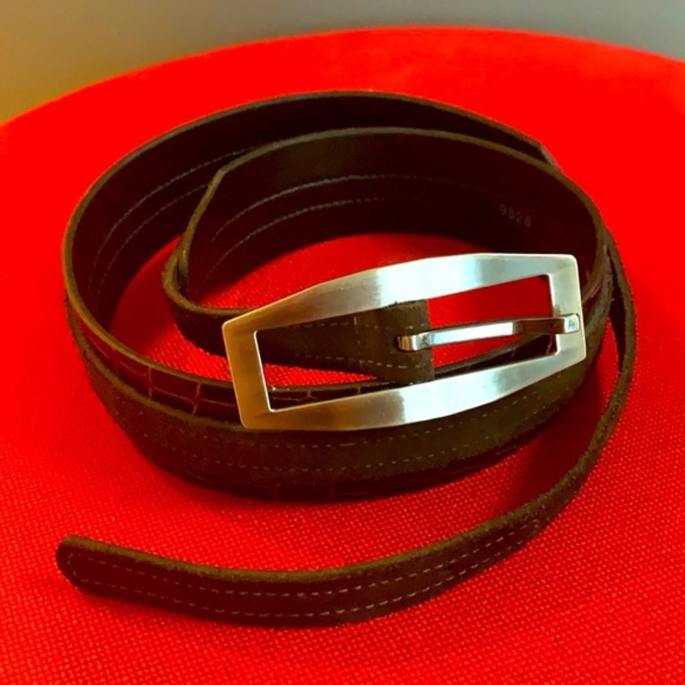 Made in🇨🇦Buffalo 💯% Crocodile Embossed Leather/Suede Belt - Picture 5 of 13